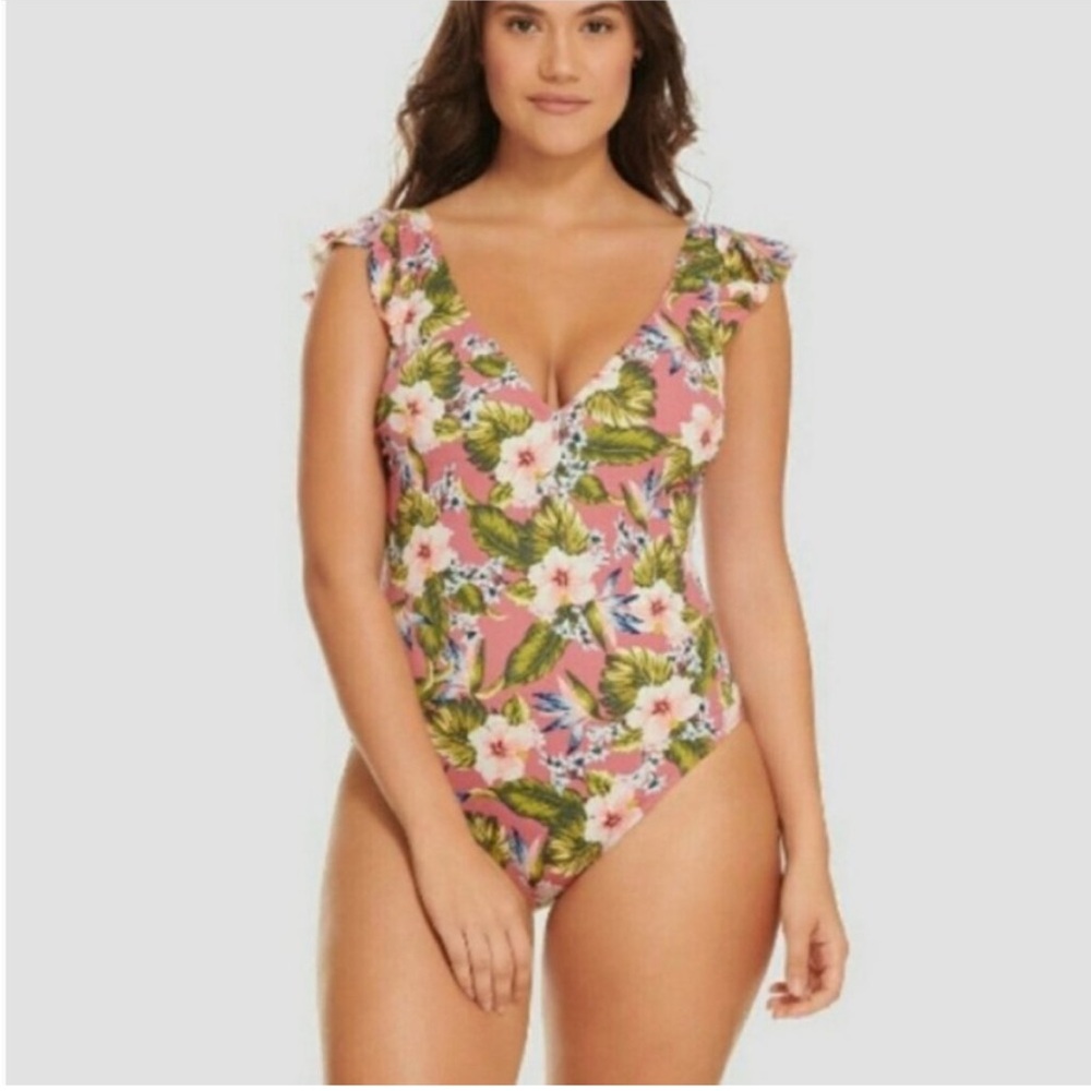 Beach Betty Floral One Piece Swimsuit - Pink and Green